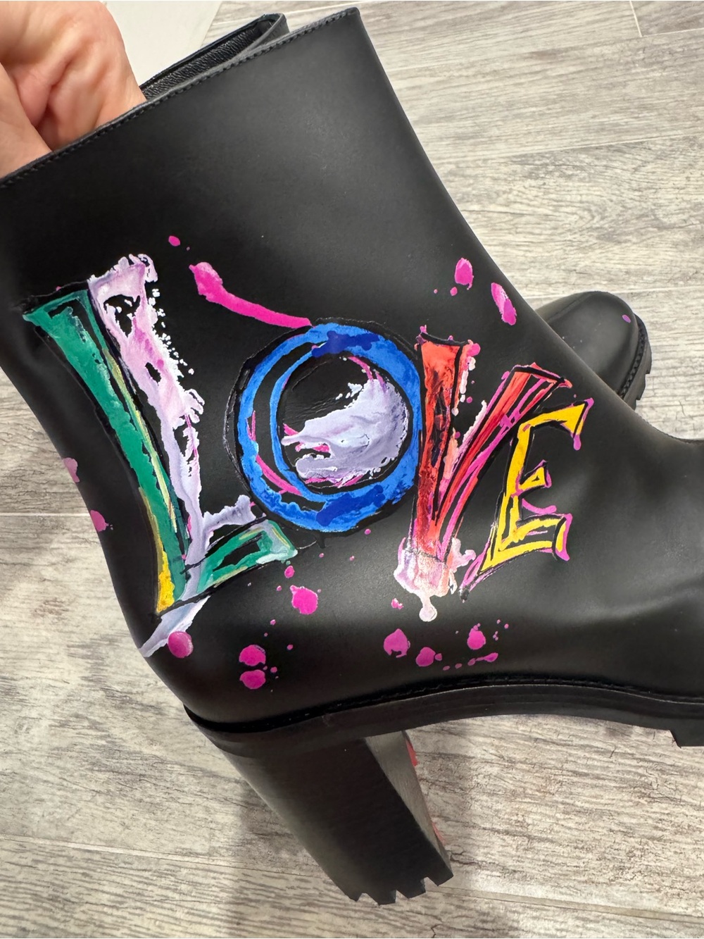 Christian Louboutin black graffiti love leather boots - Picture 7 of 12